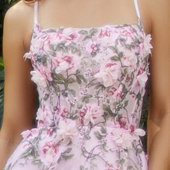 Pink,blue,blush, yellow floral long floor length a line lace up open back dress - Picture 3 of 10